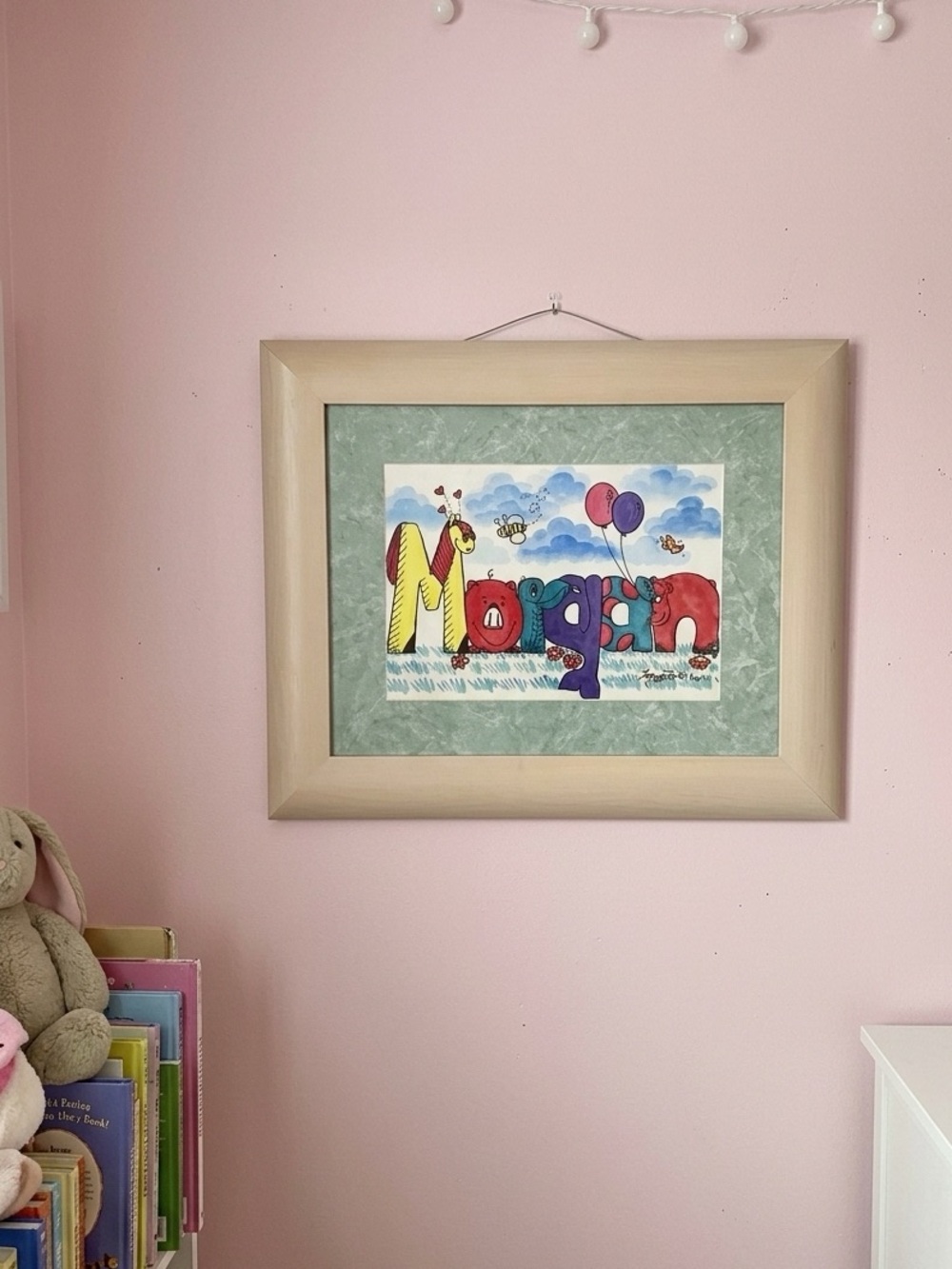 Framed Personalized Morgan Name Art Whimsical Kids Bedroom Wall Decor